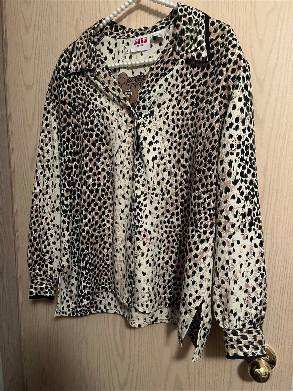 Alia Leopard-Spot Button-Front Blouse in Cream and Brown